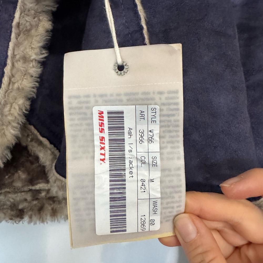 NWT Miss Sixty Purple Sherpa Faux Suede and Fur Collar Coat Size M - Picture 4 of 6